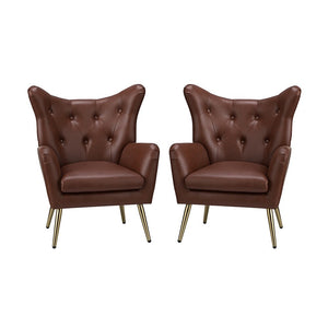 Joseph Modern Leather Wingback Armchair with Pull-button Design Set of 2