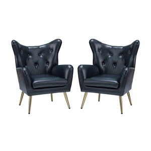 Joseph Modern Leather Wingback Armchair with Pull-button Design Set of 2