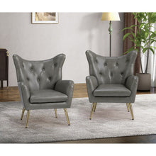 Joseph Modern Leather Wingback Armchair with Pull-button Design Set of 2