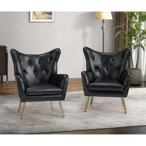 Joseph Modern Leather Wingback Armchair with Pull-button Design Set of 2