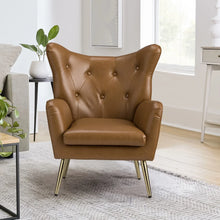 Joseph Modern Leather Wingback Armchair with Pull-button Design