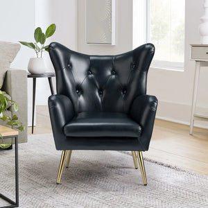 Joseph Modern Leather Wingback Armchair with Pull-button Design