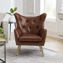 Joseph Modern Leather Wingback Armchair with Pull-button Design