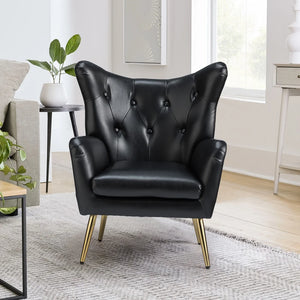 Joseph Modern Leather Wingback Armchair with Pull-button Design