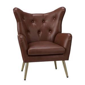 Joseph Modern Leather Wingback Armchair with Pull-button Design