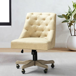 Estelle Swivel Tufted Task Modern Office Chair with Wood Base