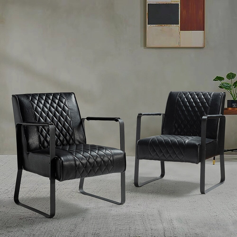 LagashMid Century Modern PU Leather Accent Armchair with Metal Base Set of 2