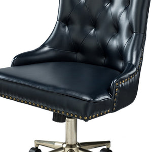 Leo Modern Leather Tufted Task Chair Nailhead Trim with Golden Base