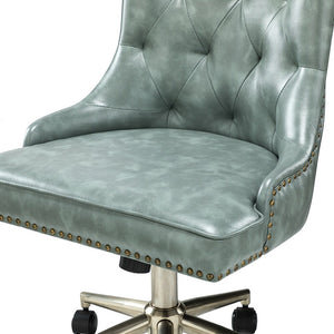 Leo Modern Leather Tufted Task Chair Nailhead Trim with Golden Base