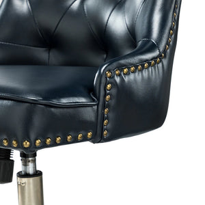 Leo Modern Leather Tufted Task Chair Nailhead Trim with Golden Base