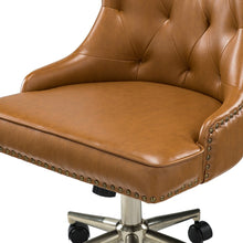 Leo Modern Leather Tufted Task Chair Nailhead Trim with Golden Base