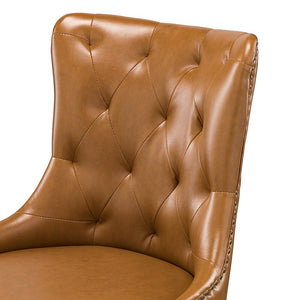 Leo Modern Leather Tufted Task Chair Nailhead Trim with Golden Base