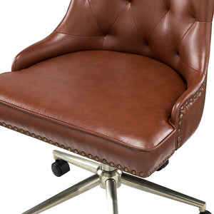 Leo Modern Leather Tufted Task Chair Nailhead Trim with Golden Base