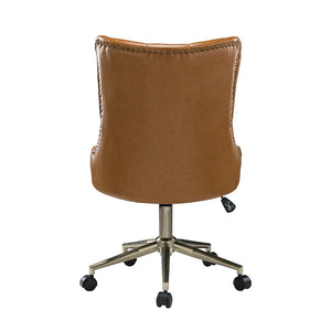 Leo Modern Leather Tufted Task Chair Nailhead Trim with Golden Base