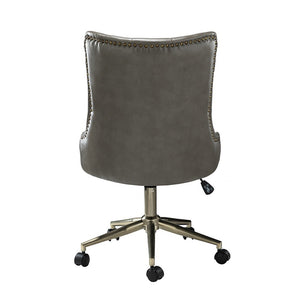 Leo Modern Leather Tufted Task Chair Nailhead Trim with Golden Base