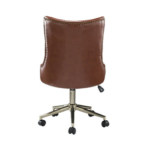 Leo Modern Leather Tufted Task Chair Nailhead Trim with Golden Base