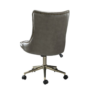 Leo Modern Leather Tufted Task Chair Nailhead Trim with Golden Base