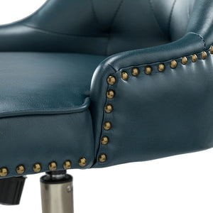 Leo Modern Leather Tufted Task Chair Nailhead Trim with Golden Base