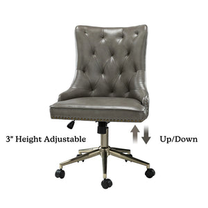 Leo Modern Leather Tufted Task Chair Nailhead Trim with Golden Base