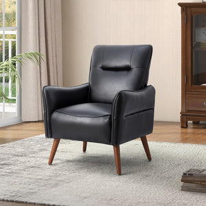 Marcos Modern Vegan Leather Accent Armchair with Solid Wood Legs