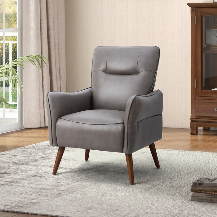 Marcos Modern Vegan Leather Accent Armchair with Solid Wood Legs