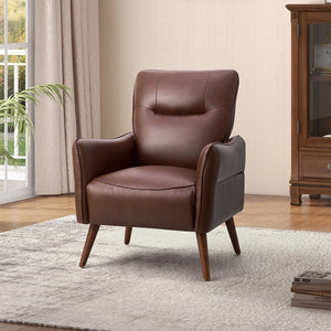 Marcos Modern Vegan Leather Accent Armchair with Solid Wood Legs