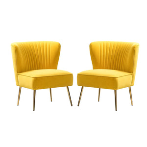 Monica Upholstered Modern Tufted Side Chair with Gold Legs Set of 2