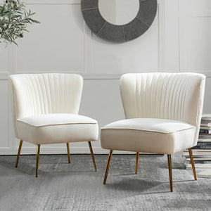 Monica Upholstered Modern Tufted Side Chair with Gold Legs Set of 2