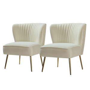 Monica Upholstered Modern Tufted Side Chair with Gold Legs Set of 2