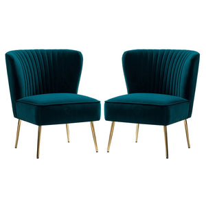 Monica Upholstered Modern Tufted Side Chair with Gold Legs Set of 2