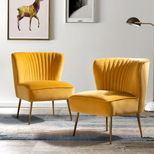 Monica Upholstered Modern Tufted Side Chair with Gold Legs Set of 2