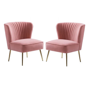 Monica Upholstered Modern Tufted Side Chair with Gold Legs Set of 2