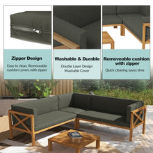 Nicoletta Modern Solid Wood 4-Piece Outdoor Sectional Sofa with Cushions