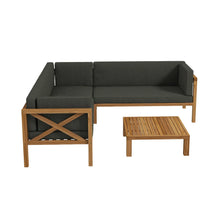 Nicoletta Modern Solid Wood 4-Piece Outdoor Sectional Sofa with Cushions