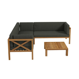 Nicoletta Modern Solid Wood 4-Piece Outdoor Sectional Sofa with Cushions