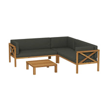 Nicoletta Modern Solid Wood 4-Piece Outdoor Sectional Sofa with Cushions