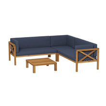 Nicoletta Modern Solid Wood 4-Piece Outdoor Sectional Sofa with Cushions