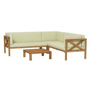 Nicoletta Modern Solid Wood 4-Piece Outdoor Sectional Sofa with Cushions