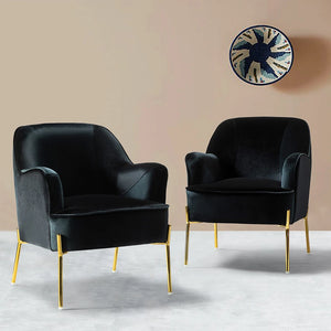 Nora Modern Velvet Accent Chair with Golden Metal Legs Set of 2