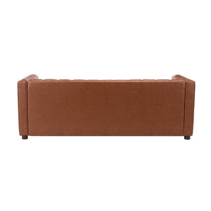 Olinto Modern Camel 83-inch Genuine Leather Curved Couch with Channel-tufted Back