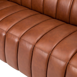 Olinto Modern Camel 83-inch Genuine Leather Curved Couch with Channel-tufted Back