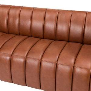 Olinto Modern Camel 83-inch Genuine Leather Curved Couch with Channel-tufted Back