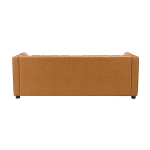 Olinto Modern Camel 83-inch Genuine Leather Curved Couch with Channel-tufted Back