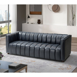 Olinto Modern Camel 83-inch Genuine Leather Curved Couch with Channel-tufted Back