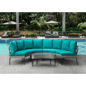 Thai Modern Glam Rattan 5 Piece Patio Conversation Set with Coffee Table