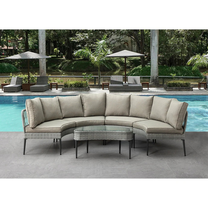 Thai Modern Glam Rattan 5 Piece Patio Conversation Set with Coffee Table