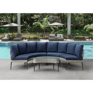 Thai Modern Glam Rattan 5 Piece Patio Conversation Set with Coffee Table