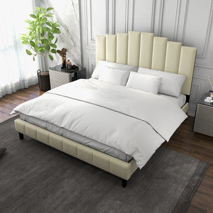 Tufted Upholstered Platform Bed with Sturdy Center Legs and Elegant Headboard for Bedroom