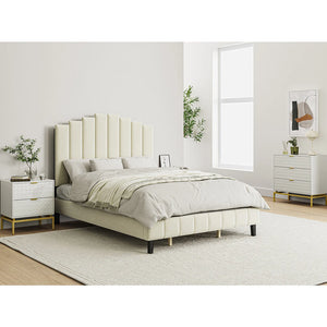Tufted Upholstered Platform Bed with Sturdy Center Legs and Elegant Headboard for Bedroom