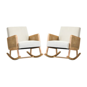 Williams 25.2" Wide Modern Polyester Rocking Chair with Rattan Arms Set of 2